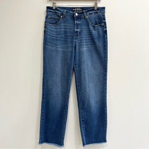Blue Revival Recycled Denim Straight Leg High Waisted Jeans Cropped Raw Hem 30